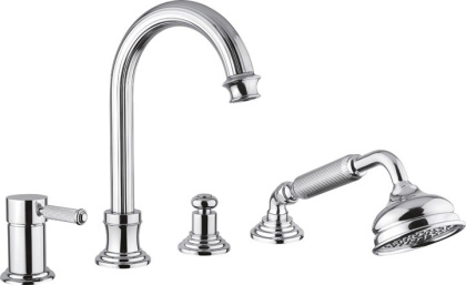 OLIMP-BVDM-03/24-L Смеситель на борт ванны с выдвижным душем и переключателем, золото