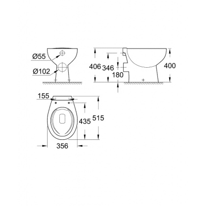 Унитаз напольный приставной Grohe Bau Ceramic 39430000 белый Унитаз напольный приставной Grohe Bau Ceramic 39430000 белый