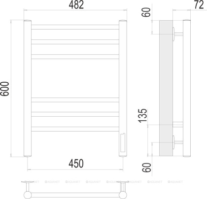 Полотенцесушитель Terminus Аврора П6 450х600 электро КС 9003 матовый 