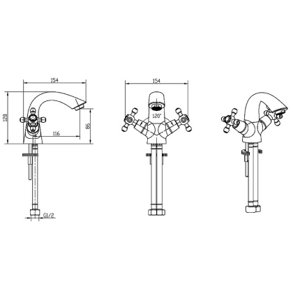 Смеситель для умывальника ROYAL CRYSTAL, золото_Комплект Смеситель для умывальника ROYAL CRYSTAL, золото_Комплект