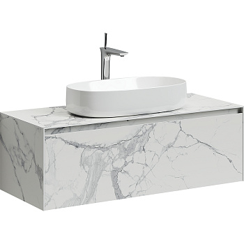 Тумба подвесная SANCOS Stone из керамогранита с одним выдвижным ящиком и столешницей из керамогранита 1200х400х495, керамогранит Statuario white, арт. ST120SV Тумба подвесная SANCOS Stone из керамогранита с одним выдвижным ящиком и столешницей из керамогранита 1200х400х495, керамогранит Statuario white, арт. ST120SV