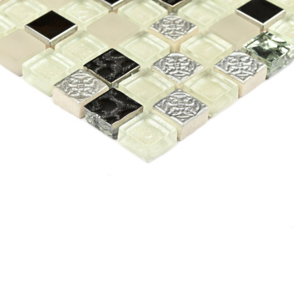 Мозаика стеклянная с камнем Metallica (чип 8*15*15) 300*300(11шт.-0.99м2), м2 Мозаика стеклянная с камнем Metallica (чип 8*15*15) 300*300(11шт.-0.99м2), м2