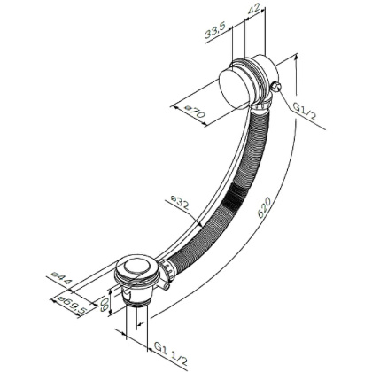 W90A-000-OflB слив-перелив Для ванны, длина 600 мм, полуавтомат, Черный W90A-000-OflB слив-перелив Для ванны, длина 600 мм, полуавтомат, Черный