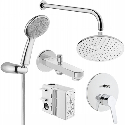 Набор встроенной душевой системы Solid S на 3 направления, хром (верхняя лейка, излив, ручной душ, смеситель встроенный внешняя и внутренняя часть)