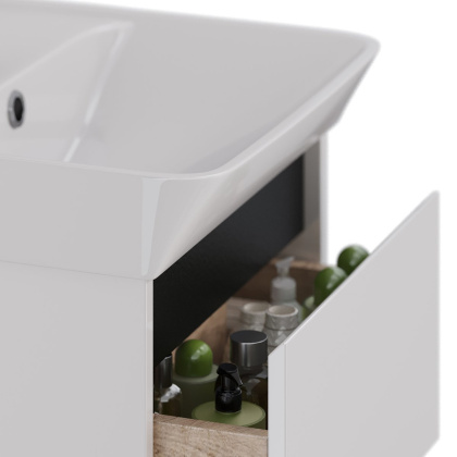 Тумба Lemark COMBI 45см под 1 раковину, подвесная/напольная, 2 ящика, цвет планки: Чёрный, цвет корпуса, фасада: Белый глянец