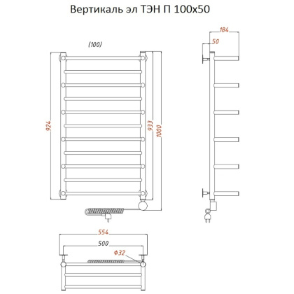 Полотенцесушитель Вертикаль эл ТЭН П 100*50 (ЛЦ35)