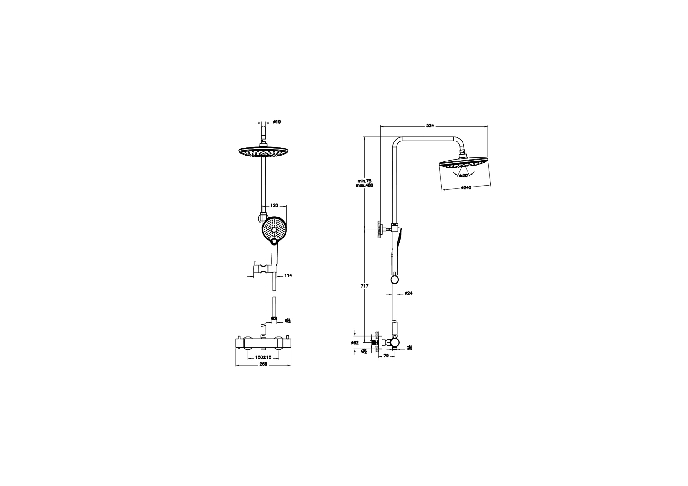 Душевая колонна Aquaheat Bliss 240 2F, медь