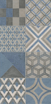 Декор VT\B415\11037R Онда 3 синий орнамент 30см*60см*9мм (1уп/4шт/0,72м2) бетон, шт