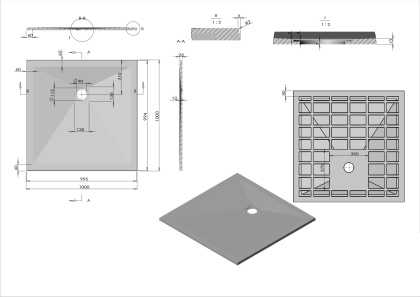 Поддон для душа из искусственного камня VST-4SR1010A, 1000*1000*25, антрацит