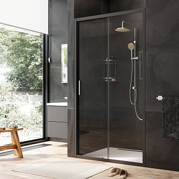 W90G-110-1-195BT Gem Solo Дверь душевая 110х195, стекло прозрачное, профиль Черный матовый
