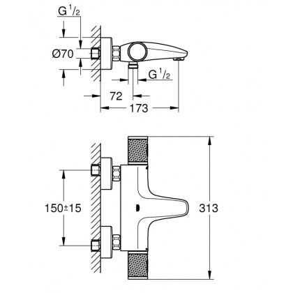 34830000 GROHE Grohtherm 1000 Performance Pro Термостат для ванны внешнего монтажа 1/2", хром (замена 34779000)