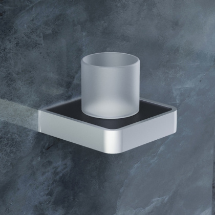 Стеклянный стакан Jupiter с настенным держателем, 9,6х12х12,1 см, цвет черный с серебром, DA7734300