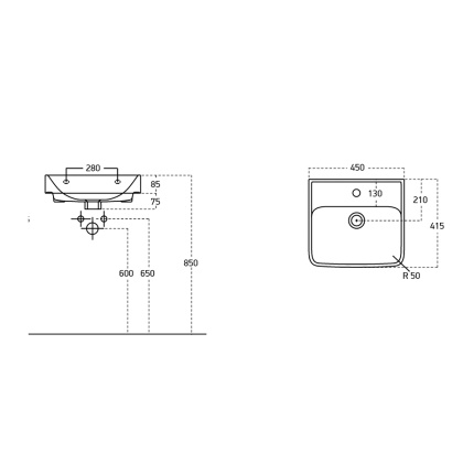 Раковина керамическая "NEON 45"  Раковина керамическая "NEON 45"