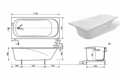 Ванна из искусственного мрамора Эстет Альфа 170x75                                                          