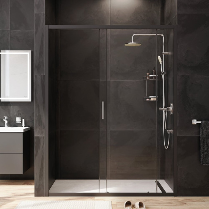 W90G-150-1-195BT Gem Solo Дверь душевая 150х195, стекло прозрачное, профиль Черный матовый