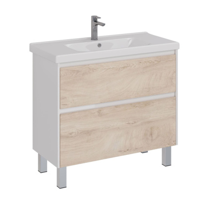 Тумба Lemark COMBI 100см под 1 раковину, подвесная/напольная, 2 ящика, цвет фасада: Дуб кантри, цвет корпуса: Белый глянец