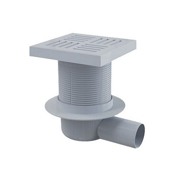 Сливной трап 150×150/50 мм боковой сток, решетка серая, гидрозатвор мокрый Сливной трап 150×150/50 мм боковой сток, решетка серая, гидрозатвор мокрый