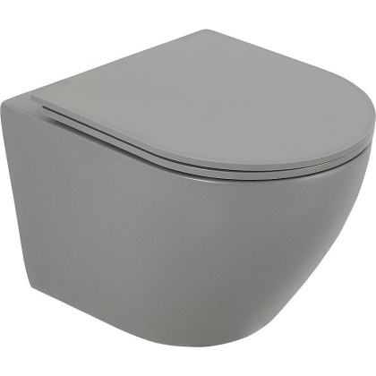 COLORATO Унитаз подвесной безободковый с креплением, серый матовый, BB062CHR-GR