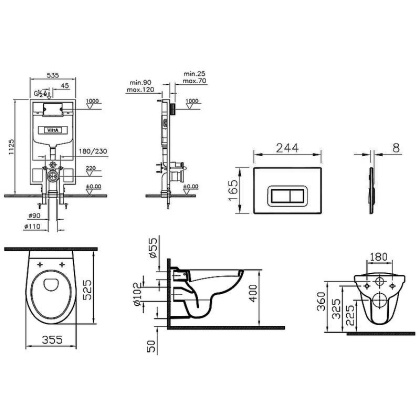 Унитаз подвесной КОМПЛЕКТ Vitra Normus с инталляцией, кнопкой, сиденьем м/лифт