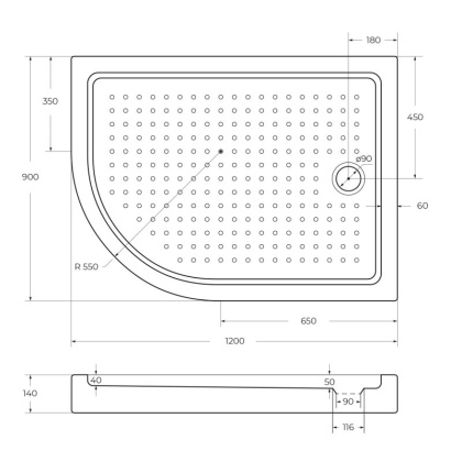 Акриловый поддон CEZARES TRAY-A-RH-100/80-550-15-W-R