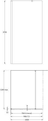 Душевая перегородка vetro, 100х195, хром Душевая перегородка vetro, 100х195, хром