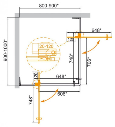 SLIDER-AH-2-70/80-90/100-C-BORO Душевой уголок, Условный размер, мм:(700-800)x(900-1000)x1950 Габариты с диапазоном регулировок, мм:(700-800)x(900-1000)x1950  SLIDER-AH-2-70/80-90/100-C-BORO Душевой уголок, Условный размер, мм:(700-800)x(900-1000)x1950 Габариты с диапазоном регулировок, мм:(700-800)x(900-1000)x1950