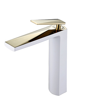 Смеситель для умывальника высокий VENTURO белый + золото Смеситель для умывальника высокий VENTURO белый + золото