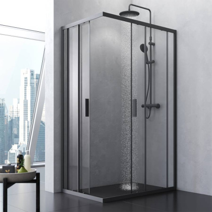 W93G-404-120280-BT Gem S Twin Slide 120x80. Душевое ограждение,120x80, профиль Черный мат., стекло п