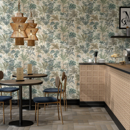 Обои виниловые Оазис мотив, тёмный зелёный Обои виниловые Оазис мотив, тёмный зелёный