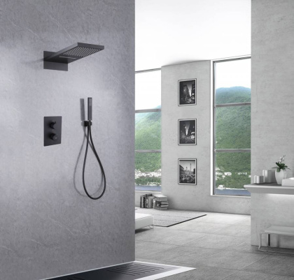 Душевая система ABBER Weiss Insel AF8052B скрытого монтажа без излива, термостат, черная матовая Душевая система ABBER Weiss Insel AF8052B скрытого монтажа без излива, термостат, черная матовая