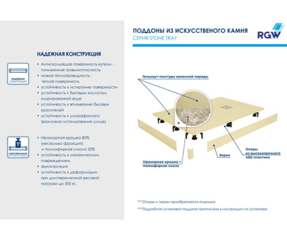 Душевой поддон RGW ST-Be, 80 х 120 см, прямоугольный, из искусственного камня, бежевый, 16152812-03