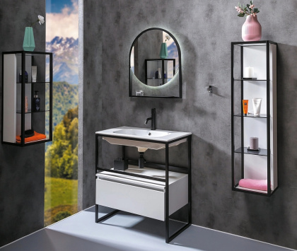 Пенал LOFT низкий белый, полки стекло 895-W Boheme