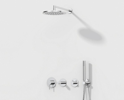 Набор встроенной душевой системы Origin на 3 направления, хром (верхняя лейка, излив, ручной душ, смеситель встроенный внешняя и внутренняя часть)