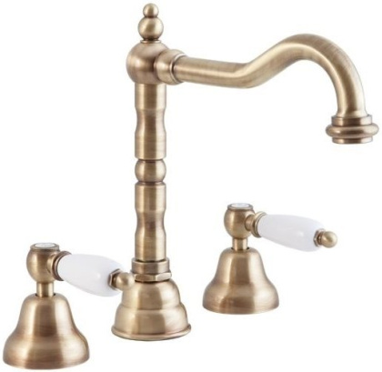 FIRST-BLS2-03/24-M Смеситель для раковины на три отверстия с донным клапаном, золото, ручки золото