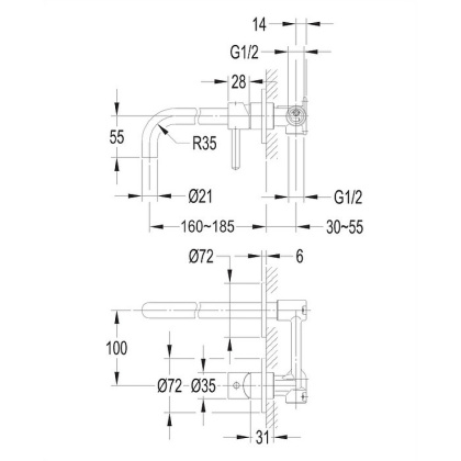 Смеситель для умывальника скрытого монтажа OMNIRES Y Y1215HBL (черный)