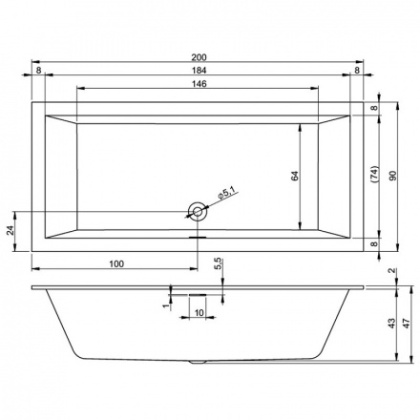 Акриловая ванна Riho Rething Cubic 200x90