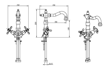 Смеситель для умывальника, высокий ROYAL CRYSTAL Black, бронза_Комплект Смеситель для умывальника, высокий ROYAL CRYSTAL Black, бронза_Комплект