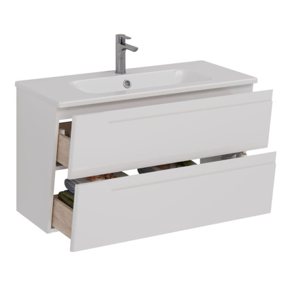 Тумба Lemark MIANO, 100см под 1 раковину, подвесная, 2 ящика, цвет корпуса, фасада: Белый глянец