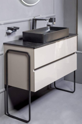 Тумба без раковины Vallessi 80*46cm АНТРАЦИТ глянец 2 полки 837-080-A glossy Boheme