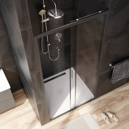 W90G-100-1-195BT Gem Solo Дверь душевая 100х195, стекло прозрачное, профиль Черный матовый