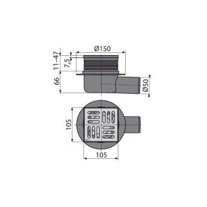 Сливной трап 105×105/50 мм боковой сток, решетка из нержавеющей стали, гидрозатвор мокрый Сливной трап 105×105/50 мм боковой сток, решетка из нержавеющей стали, гидрозатвор мокрый