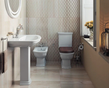 Комплект напольного унитаза Serenada с деревянной крышкой, механизм 3/6 л