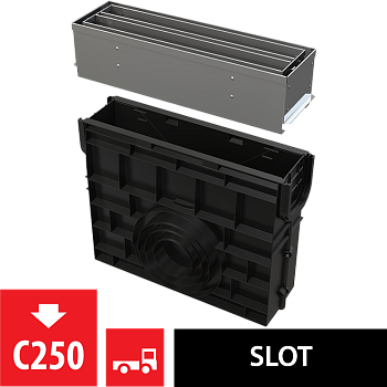 Пескоуловитель для дренажного канала с щелевой симметричной сервисной надставкой 100 мм, нержавеющая сталь 