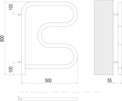 Полотенцесушитель Terminus Электро 25 F-обр 500х500 поворотный