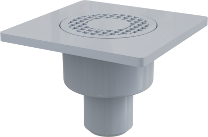 Сливной трап 150×150/50 мм прямой сток, решетка серая, гидрозатвор мокрый