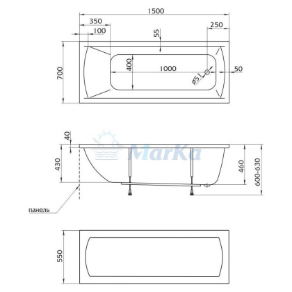 Акриловая ванна 1Marka Modern 150х70 01мод1570