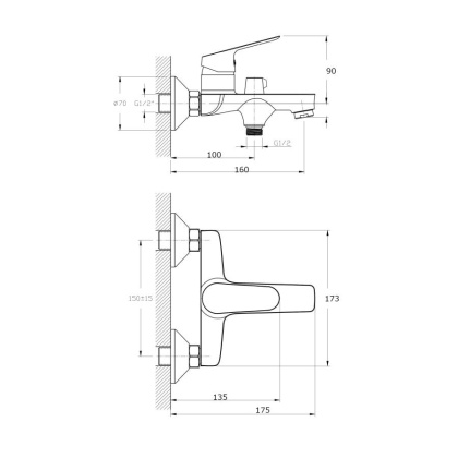 Смеситель для ванны с коротким изливом RUSH Yell (YE5735-44)
