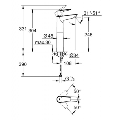 Смеситель Grohe BauEdge для раковины 23761001 хром Смеситель Grohe BauEdge для раковины 23761001 хром