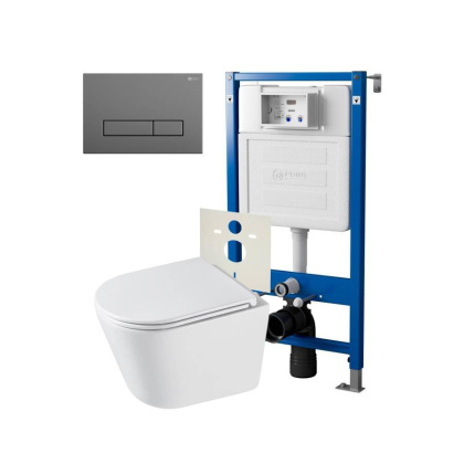Сет: Система инсталляции Point Элемент для подвесного унитаза PN45120 + Клавиша смыва для инсталляции Point Меркурий, цвет графит, PN44831GM + Унитаз подвесной Point Венера безободковый, белый, сиденье дюропласт микролифт быстросъемное PN41071