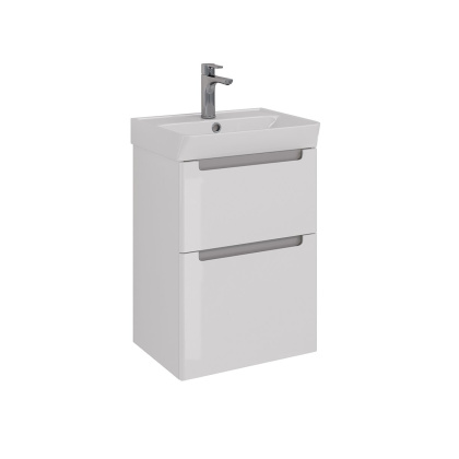Тумба Lemark BUNO 50см под 1 раковину, подвесная/напольная, 2 ящика, цвет корпуса, фасада: Белый глянец